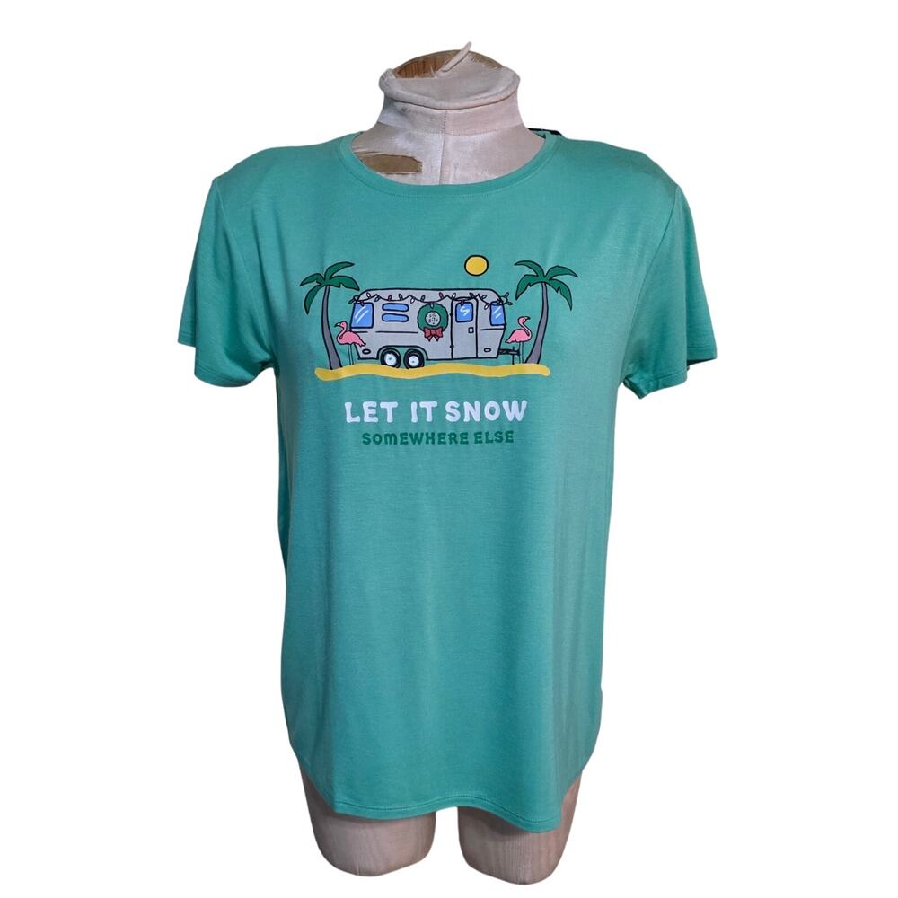 Life is Good Women Lightweight Sleep Tee Let it Snow Green Size S NWT